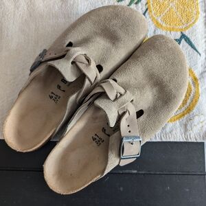 Birkenstock Boston Braided Suede Clogs in Taupe sz 41 medium
